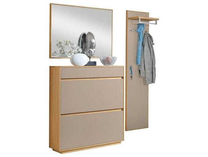 XXXL GARDEROBE, Eiche, Sand, Holz, Glas, 3-teilig, Eiche, teilmassiv, 155x195x31 cm, Goldenes M, Made in Germany, DGM-Klimapakt, Garderobe, von XXXLutz