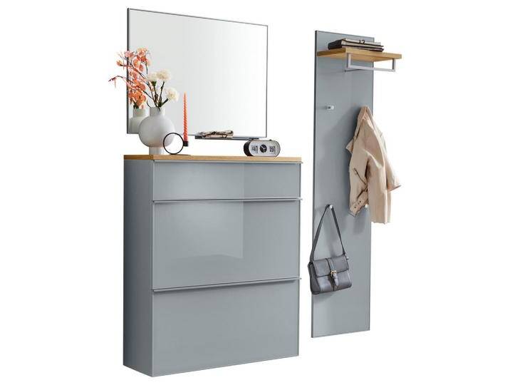 XXXL GARDEROBE, Grau, Holz, Glas, 4-teilig, Balkeneiche, furniert, 1 Fächer, 136x195x40 cm, DGM-Klimapakt, Goldenes M, Made in Germany, Garderobe, von XXXLutz