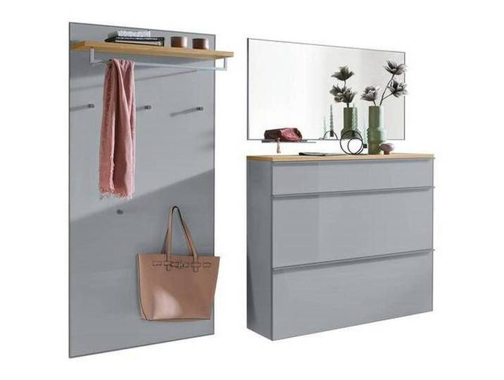 XXXL GARDEROBE, Grau, Holz, Glas, 4-teilig, Balkeneiche, furniert, 220x195x40 cm, DGM-Klimapakt, Goldenes M, Made in Germany, Garderobe, von XXXLutz