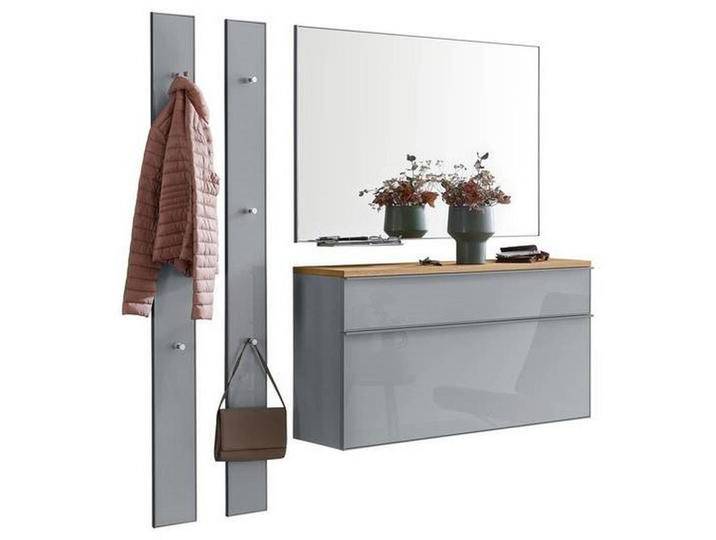XXXL GARDEROBE, Grau, Holz, Glas, 5-teilig, Balkeneiche, furniert, 180x195x31 cm, DGM-Klimapakt, Goldenes M, Made in Germany, Garderobe, von XXXLutz