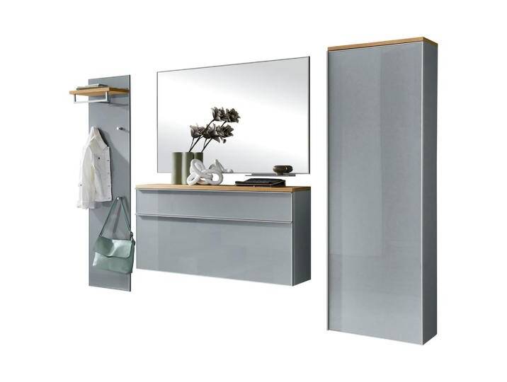 XXXL GARDEROBE, Grau, Holz, Glas, 5-teilig, Balkeneiche, furniert, 255x195x31 cm, DGM-Klimapakt, Goldenes M, Made in Germany, Garderobe, von XXXLutz