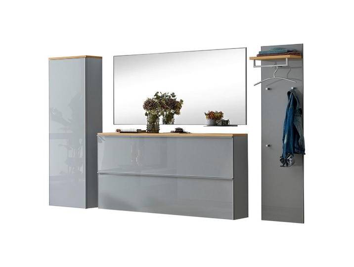 XXXL GARDEROBE, Grau, Holz, Glas, 5-teilig, Balkeneiche, furniert, 285x195x31 cm, DGM-Klimapakt, Goldenes M, Made in Germany, Garderobe, von XXXLutz