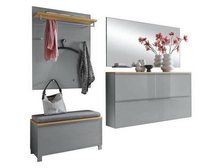 XXXL GARDEROBE, Grau, Holz, Glas, 6-teilig, Balkeneiche, furniert, 265x195x40 cm, DGM-Klimapakt, Goldenes M, Made in Germany, Garderobe, von XXXLutz