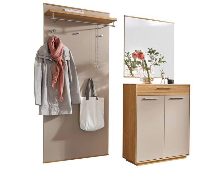 XXXL GARDEROBE, Taupe, Eiche, Holz, 3-teilig, Eiche, furniert, massiv, teilmassiv, 180x195x37 cm, Goldenes M, Made in Germany, DGM-Klimapakt, von XXXLutz