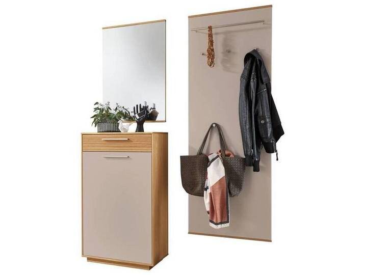 XXXL GARDEROBE, Taupe, Eiche, Holz, Glas, 3-teilig, Eiche, furniert, massiv, teilmassiv, 1 Schubladen, 130x195x37 cm, Goldenes M, Made in Germany, von XXXLutz