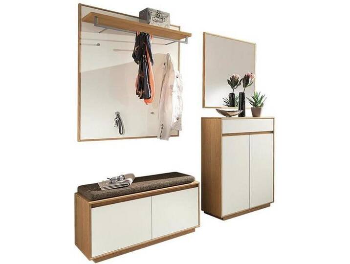 XXXL GARDEROBE, Weiß, Eiche, Hellbraun, Holz, Glas, 5-teilig, Eiche, teilmassiv, 165x195x40 cm, Goldenes M, Made in Germany, DGM-Klimapakt, Garderobe, von XXXLutz