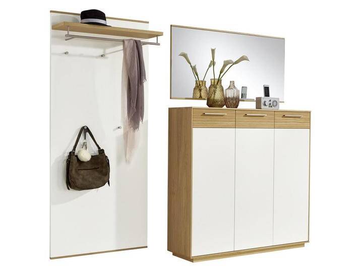XXXL GARDEROBE, Weiß, Eiche, Holz, 3-teilig, Eiche, furniert, massiv, teilmassiv, 220x195x37 cm, Goldenes M, Made in Germany, DGM-Klimapakt, von XXXLutz