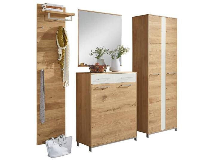 XXXL GARDEROBE, Weiß, Eiche, Holz, Glas, 4-teilig, Eiche, Balkeneiche, furniert, teilmassiv, 220x195x31 cm, Goldenes M, Made in Germany, von XXXLutz