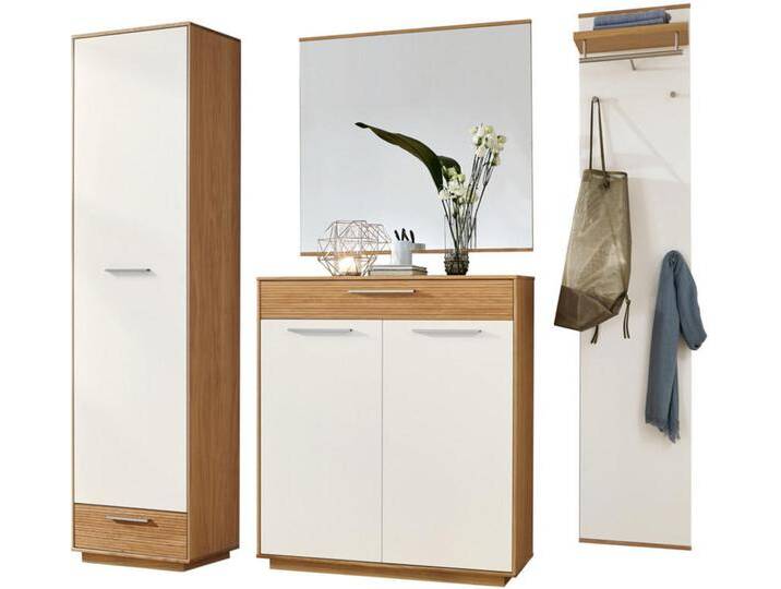 XXXL GARDEROBE, Weiß, Eiche, Holz, Glas, 4-teilig, Eiche, furniert, massiv, teilmassiv, 220x195x37 cm, Goldenes M, Made in Germany, DGM-Klimapakt, von XXXLutz