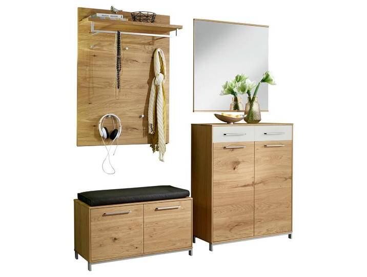 XXXL GARDEROBE, Weiß, Eiche, Holz, Glas, 5-teilig, Eiche, Balkeneiche, furniert, teilmassiv, 180x195x40 cm, Goldenes M, Made in Germany, von XXXLutz