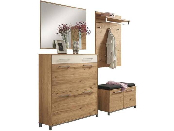 XXXL GARDEROBE, Weiß, Eiche, Holz, Glas, 5-teilig, Eiche, Balkeneiche, furniert, teilmassiv, Goldenes M, Made in Germany, DGM-Klimapakt, Garderobe, von XXXLutz