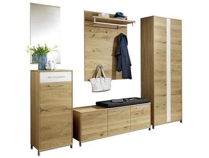 XXXL GARDEROBE, Weiß, Eiche, Holz, Glas, 6-teilig, Eiche, Balkeneiche, furniert, teilmassiv, 265x195x40 cm, Goldenes M, Made in Germany, von XXXLutz