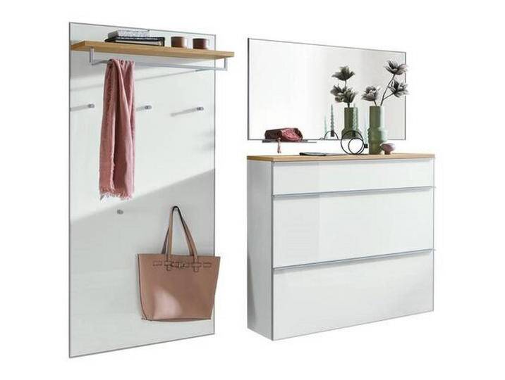 XXXL GARDEROBE, Weiß, Holz, Glas, 4-teilig, Balkeneiche, furniert, 220x195x40 cm, DGM-Klimapakt, Goldenes M, Made in Germany, Garderobe, von XXXLutz