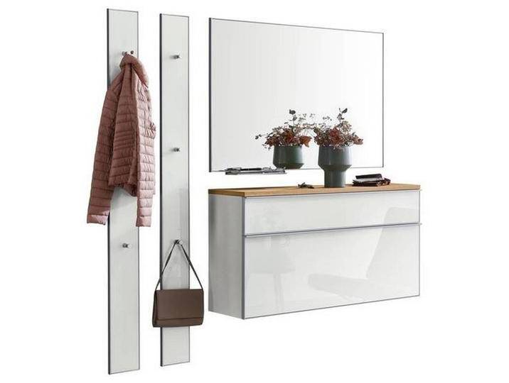 XXXL GARDEROBE, Weiß, Holz, Glas, 5-teilig, Balkeneiche, furniert, 180x195x31 cm, DGM-Klimapakt, Goldenes M, Made in Germany, Garderobe, von XXXLutz