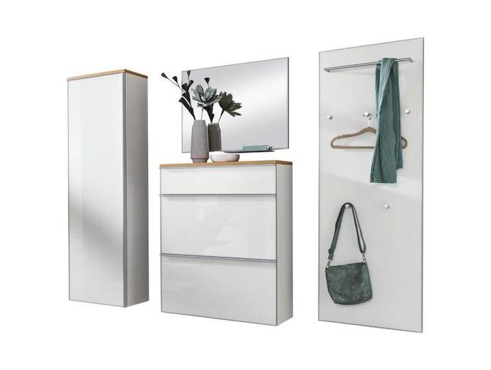 XXXL GARDEROBE, Weiß, Holz, Glas, 5-teilig, Balkeneiche, furniert, 240x195x31 cm, DGM-Klimapakt, Goldenes M, Made in Germany, Garderobe, von XXXLutz