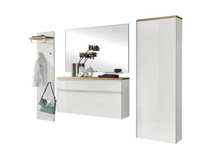 XXXL GARDEROBE, Weiß, Holz, Glas, 5-teilig, Balkeneiche, furniert, 255x195x31 cm, DGM-Klimapakt, Goldenes M, Made in Germany, Garderobe, von XXXLutz