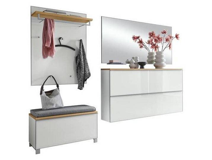 XXXL GARDEROBE, Weiß, Holz, Glas, 6-teilig, Balkeneiche, furniert, 265x195x40 cm, DGM-Klimapakt, Goldenes M, Made in Germany, Garderobe, von XXXLutz