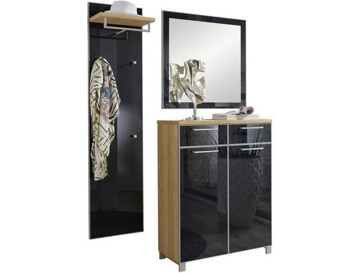 XXXL GARDEROBE Santina, Anthrazit, Eiche, Holz, Glas, 3-teilig, furniert, 135x195x37 cm, Goldenes M, Made in Germany, DGM-Klimapakt, Garderobe, von XXXLutz