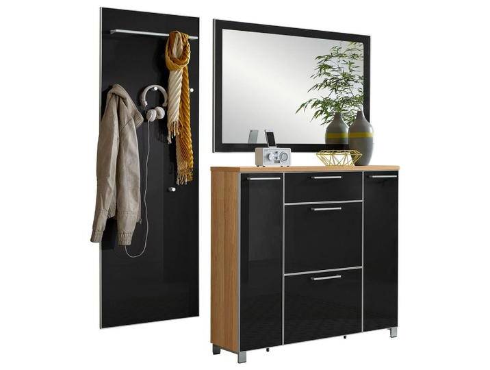 XXXL GARDEROBE Santina, Anthrazit, Eiche, Holz, Glas, 3-teilig, furniert, 190x195x31 cm, Goldenes M, Made in Germany, DGM-Klimapakt, Garderobe, von XXXLutz