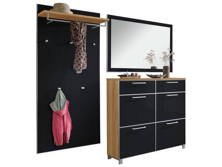 XXXL GARDEROBE Santina, Anthrazit, Eiche, Holz, Glas, 3-teilig, furniert, 210x195x31 cm, Goldenes M, Made in Germany, DGM-Klimapakt, Garderobe, von XXXLutz