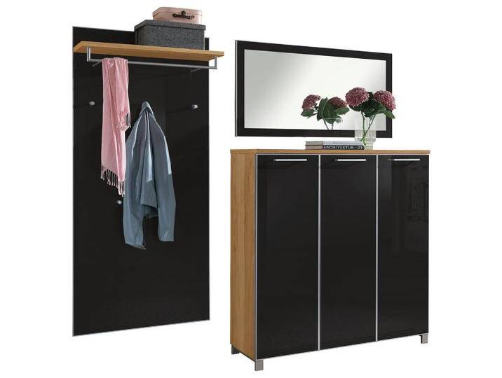 XXXL GARDEROBE Santina, Anthrazit, Eiche, Holz, Glas, 3-teilig, furniert, 215x195x37 cm, Goldenes M, Made in Germany, DGM-Klimapakt, Garderobe, von XXXLutz