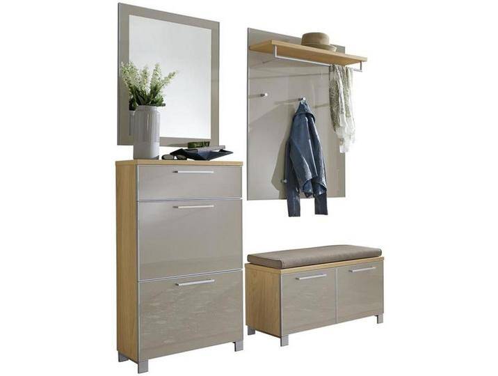 XXXL GARDEROBE Santina, Taupe, Eiche, Holz, Glas, 5-teilig, furniert, 155x195x40 cm, Goldenes M, Made in Germany, DGM-Klimapakt, Garderobe, von XXXLutz