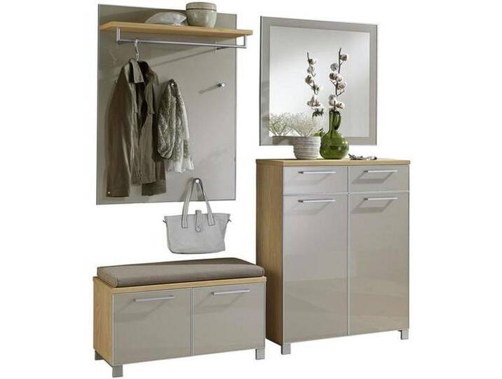 XXXL GARDEROBE Santina, Taupe, Eiche, Holz, Glas, 5-teilig, furniert, 180x195x40 cm, Goldenes M, Made in Germany, DGM-Klimapakt, Garderobe, von XXXLutz