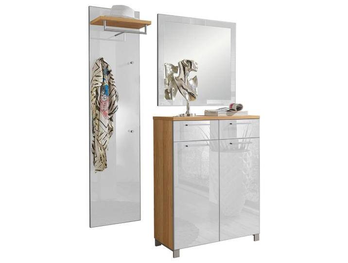 XXXL GARDEROBE Santina, Weiß, Eiche, Holz, Glas, 3-teilig, furniert, 135x195x37 cm, Goldenes M, Made in Germany, DGM-Klimapakt, Garderobe, von XXXLutz