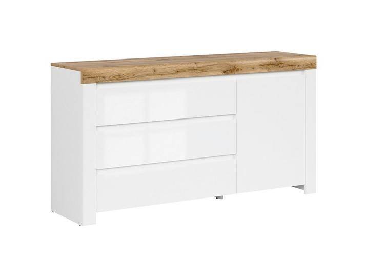 XXXL KOMMODE, Weiß, Eiche Wotan, Weiß Hochglanz, 1 Fächer, 3 Schubladen, 156x83.5x42 cm, Wohnzimmer, Kommoden & Sideboards, Kommoden von XXXLutz