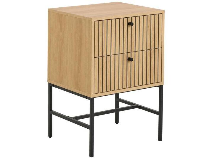 NACHTSCHRANK Albany, Schwarz, Eiche, Metall, Eiche, furniert, 2 Schubladen, 45.6x70x40 cm, FSC MIX, Typenauswahl, Schlafzimmer, Nachttische von XXXLutz