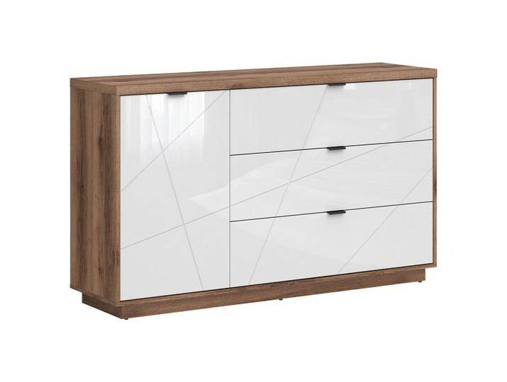XXXL SIDEBOARD, Eiche, Weiß Hochglanz, 1 Fächer, 3 Schubladen, 156x93x42.5 cm, Wohnzimmer, Kommoden & Sideboards, Sideboards von XXXLutz
