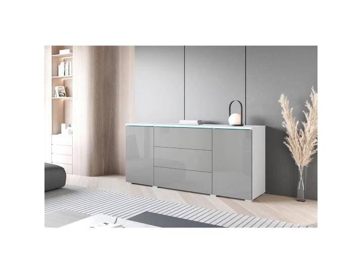 P & B SIDEBOARD Vera, Weiß, Grau Hochglanz, Kunststoff, 4 Fächer, 3 Schubladen, 150x67.9x39.5 cm, FSC, stehend, Beleuchtung, Schlafzimmer, P & B SIDEBOARD Vera, Weiß, Grau Hochglanz, Kunststoff, 4 Fächer, 3 Schubladen, 150x67.9x39.5 cm, FSC, stehend, Beleuchtung, Schlafzimmer, von XXXLutz