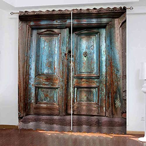 XXXXAWA 3D Alte Brettertür Vorhang Blickdicht, Verdunklungsvorhänge 2 x 91.5 x 214 cm Thermisch Isoliert Verdunkeln Gardinen Wohnzimmer Schlafzimmer Geräuschreduzierung mit Ösen Vorhänge von XXXXAWA