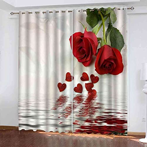 XXXXAWA 3D Rote Rose Vorhang Blickdicht, Verdunklungsvorhänge 2 x 110 x 215 cm Thermisch Isoliert Verdunkeln Gardinen Wohnzimmer Schlafzimmer Geräuschreduzierung mit Ösen Vorhänge von XXXXAWA