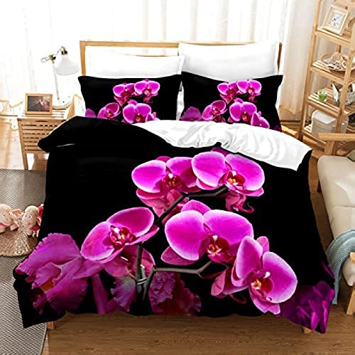 Bettwäsche 135x200, Lila Orchidee Winter Weiche GebüRstet Mikrofaser 3 Teilig Bettwäsche Set, 3D Drucken Bettbezug + 2 Kissenbezug 80x80 cm von XXXXAWA