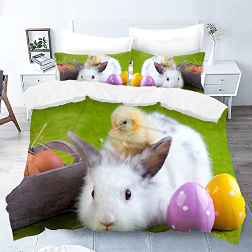 XXXXAWA Bettwäsche 135x200, Oster Protein Bunny Chick Weiche GebüRstet Mikrofaser Winter Bettzeug Set, Bettbezug + 2 Kissenbezug 80x80 cm mit ReißVerschluss von XXXXAWA