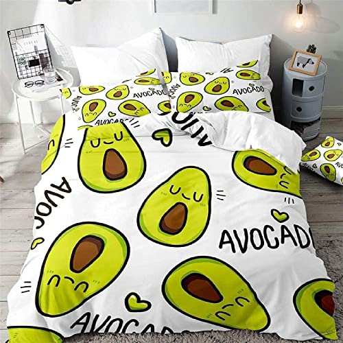 Bettwäsche 135x200 Cartoon-Avocado, Weiche GebüRstet Mikrofaser Winter Bettzeug Set, Bettbezug + 2 Kissenbezug 80x80 cm mit ReißVerschluss von XXXXAWA