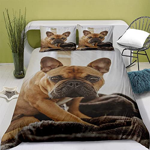 XXXXAWA Bettwäsche 135x200 Gelbe französische Bulldogge, Weiche GebüRstet Mikrofaser Winter Bettzeug Set, Bettbezug + 2 Kissenbezug 80x80 cm mit ReißVerschluss von XXXXAWA