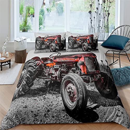 XXXXAWA Bettwäsche 135x200 Oldtimer-Traktor, Weiche GebüRstet Mikrofaser Winter Bettzeug Set, Bettbezug + 2 Kissenbezug 80x80 cm mit ReißVerschluss von XXXXAWA