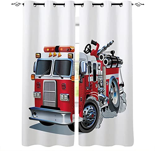 Gardine Blickdicht Feuerwehrauto, Schallschutz Vorhang mit Ösen, Polyester Verdunklungsvorhänge 2er Set für Modern kinderzimmer Mädchen Junge Schlafzimmer Vorhänge 2 x 75 x 166 cm（B X H） von XXXXAWA