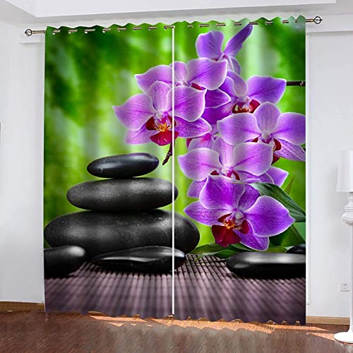 Vorhang Blickdicht 3D Orchidee schwarzer Stein Verdunklungsvorhänge 2 x 117 x 183 cm（B X H） Thermisch Isoliert Verdunkeln Gardinen Wohnzimmer Schlafzimmer Geräuschreduzierung mit Ösen Vorhänge von XXXXAWA