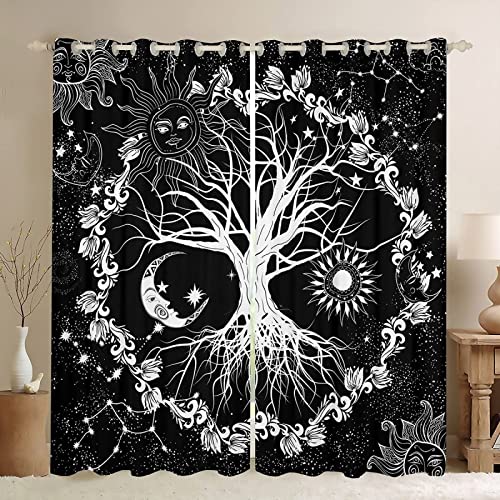 Vorhang Blickdicht mit Ösen 3D Weißer Lebensbaum, Verdunklungsvorhänge 150 x 166 cm（B X H） Thermisch Isoliert Verdunkeln Gardinen Wohnzimmer Schlafzimmer Geräuschreduzierung Vorhänge von XXXXAWA