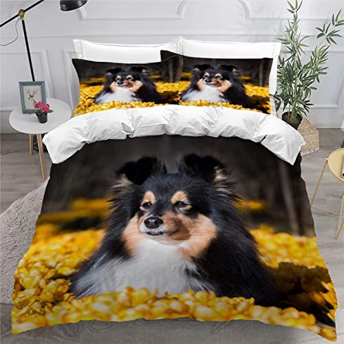 XXXXAWA Bettwäsche 135x200, Sheltie für Kinder Weiche GebüRstet Mikrofaser Bettzeug Set, Bettbezug + 2 Kissenbezug 80x80 cm mit ReißVerschluss von XXXXAWA