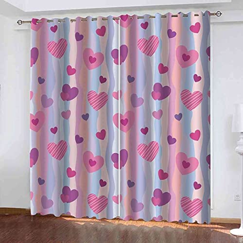 XXXXAWA Vorhang Blickdicht 3D rosa Herz Verdunklungsvorhänge 2 x 60 x 150 cm（B X H） Thermisch Isoliert Verdunkeln Gardinen Wohnzimmer Schlafzimmer Geräuschreduzierung mit Ösen Vorhänge von XXXXAWA