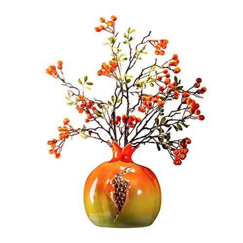 XXXXW Elegante Vasen Vintage Simulation Granatapfel Getrocknete Blumen-Dekoration Chinesischer Blumenschmuck Keramik Vase orange handgemachte Kunstwerk Handgemachte Blumenvasen (Size : Large) von XXXXW