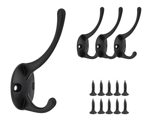 Duschhaken, Türbügel for Kleidung, Wandhaken for Aufhängen, 4er-Pack Kleiderhaken, robuste Doppelhaken zur Wandmontage, schwarzer Kleiderbügel Duschhaken, Türbügel for Kleidung, Wandhaken for Aufhängen, 4er-Pack Kleiderhaken, robuste Doppelhaken zur Wandmontage, schwarzer Kleiderbügel von XYAGYUND