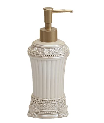 Seifenspender, Flüssigseifenspender, Handseifenspender for Küchenspüle mit goldener Pumpe, Spülmittelspender for die Arbeitsplatte, dekoratives Relief-Cobblestone-Beige-Gold-Harz(Beige) von XYAGYUND