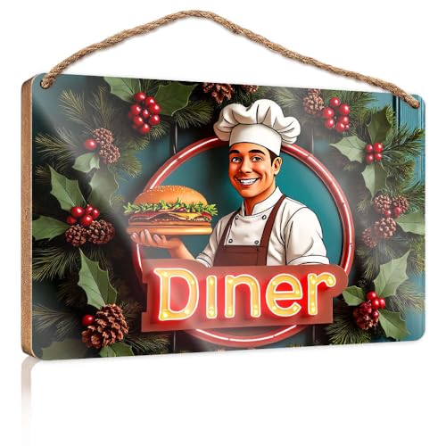 Schild mit Aufschrift "A Cheerful Chef Holds A Giant Burger In Front Of A Festive Posters For Boys Room Hanging Decor Veranda" (15 x 28 cm) von XYBH