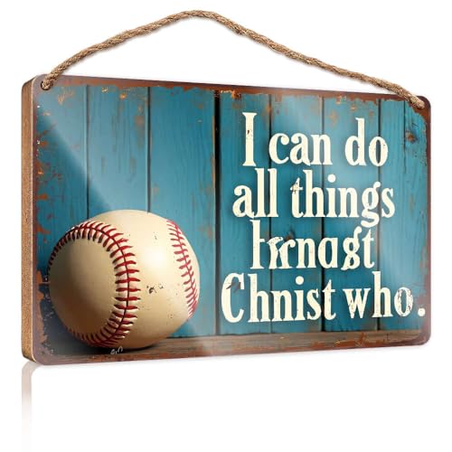Wandschild Baseball mit motivierendem Zitat auf rustikalem Hintergrund. Jungen-Schlafzimmer-Dekorationen, Chef-Tag-Dekorationen (23 x 35 cm) von XYBH