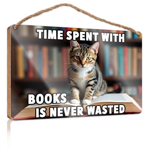 Wandschild zum Aufhängen "Time Spent With Books Is Never Wasted" Jungen-Schlafzimmer-Dekorationen, 23 x 35 cm von XYBH